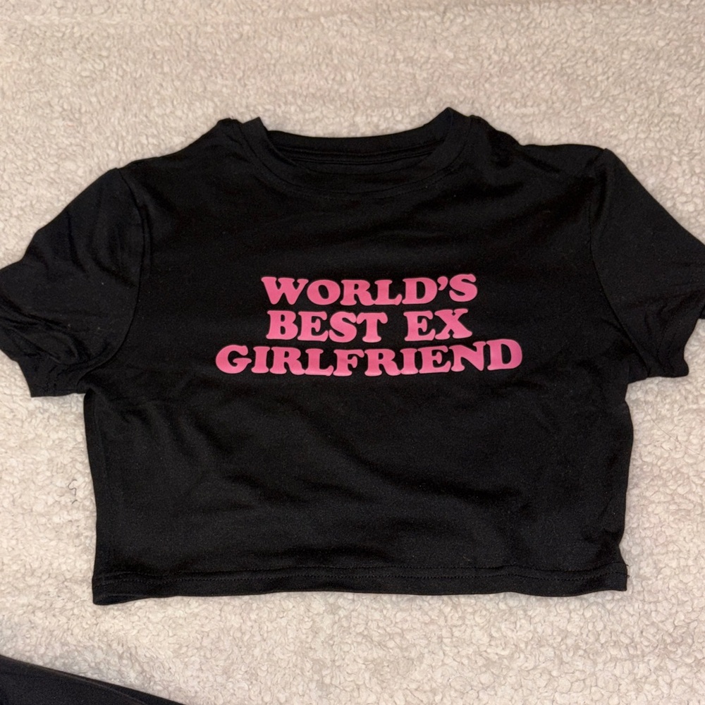 Black Crop Top with Pink Graphic Text